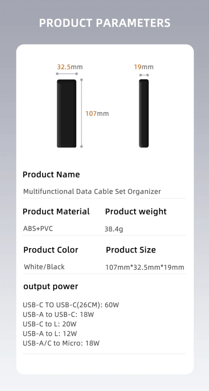 60W Travel Cable Kit — 6-in-1 Data Cable Set Organizer